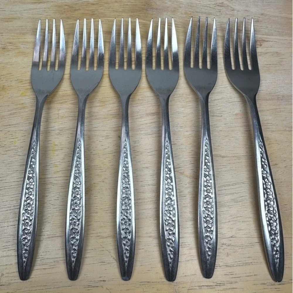 Vintage Customcraft CUS5 Stainless Steel‎ Floral Pattern Flatware Utensils 25 Pc